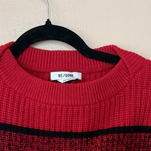 RE/DONE Cropped Striped sweater Red Black ribbed knit wool $395 M - Picture 9 of 9